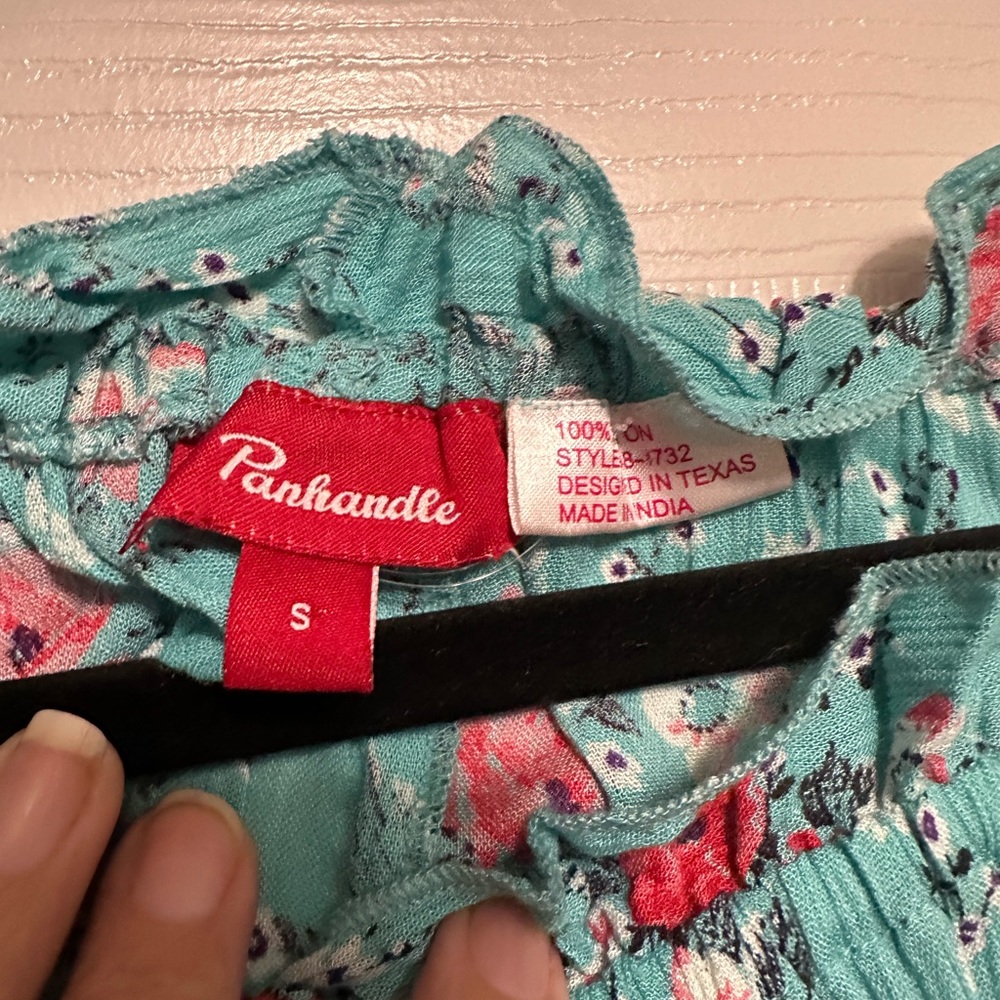 Off the Shoulder Turquoise Floral Print Peasant Blouse - Picture 6 of 7